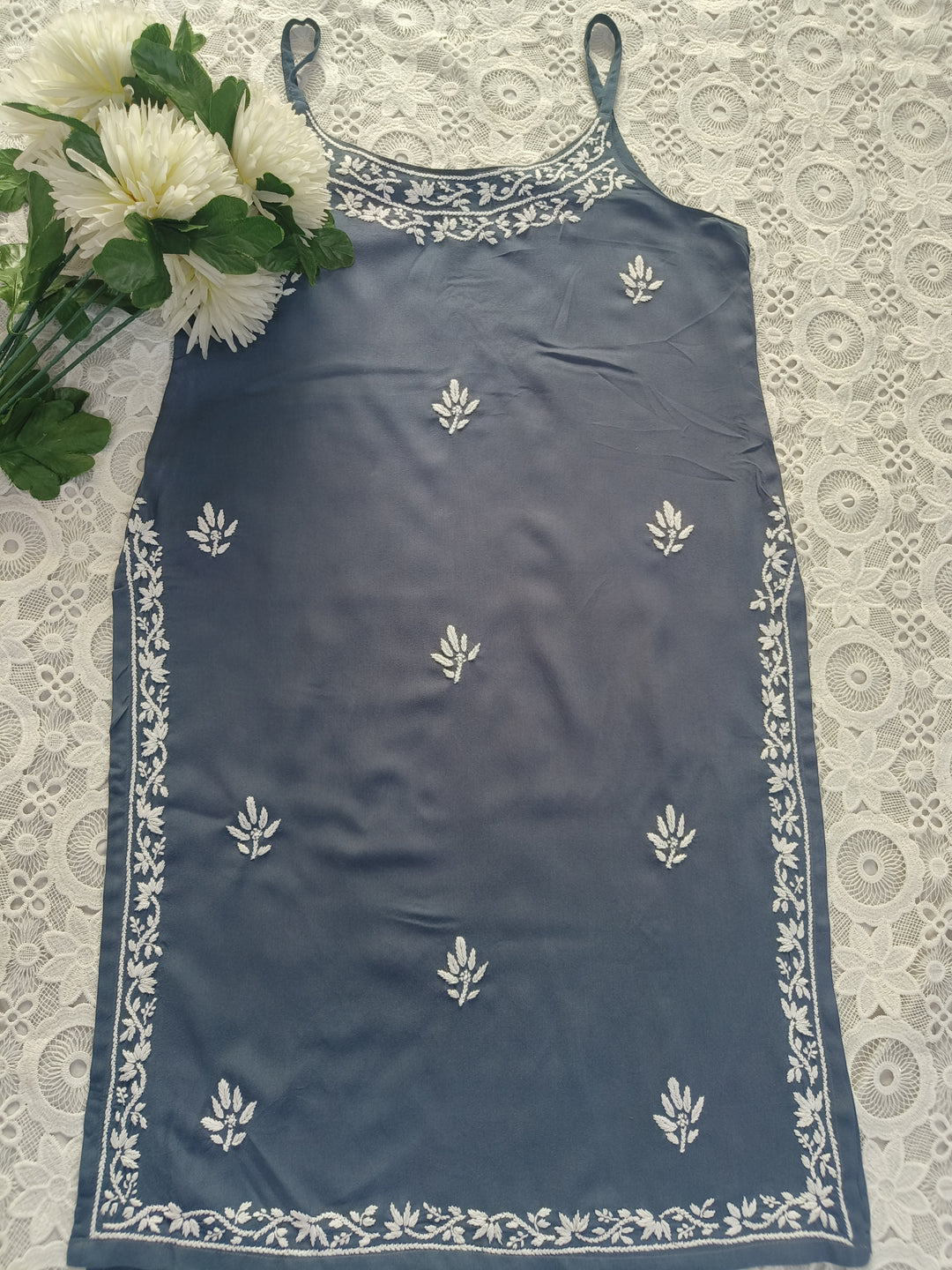 Grey Rayon Chikankari Short kurta