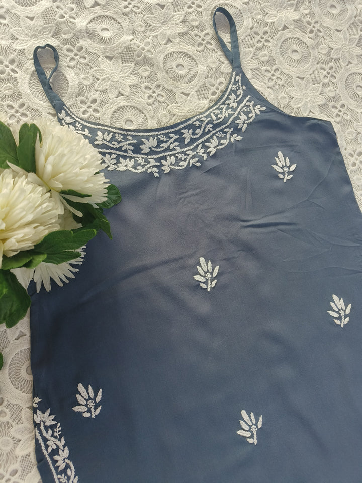 Grey Rayon Chikankari Short kurta
