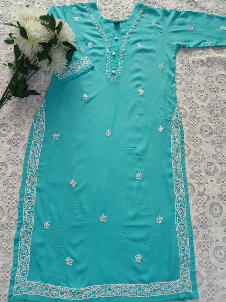 Sea Blue Rayon Chikankari kurta