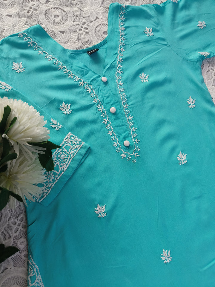 Sea Blue Rayon Chikankari kurta