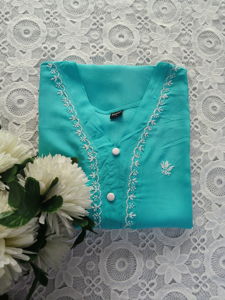 Sea Blue Rayon Chikankari kurta