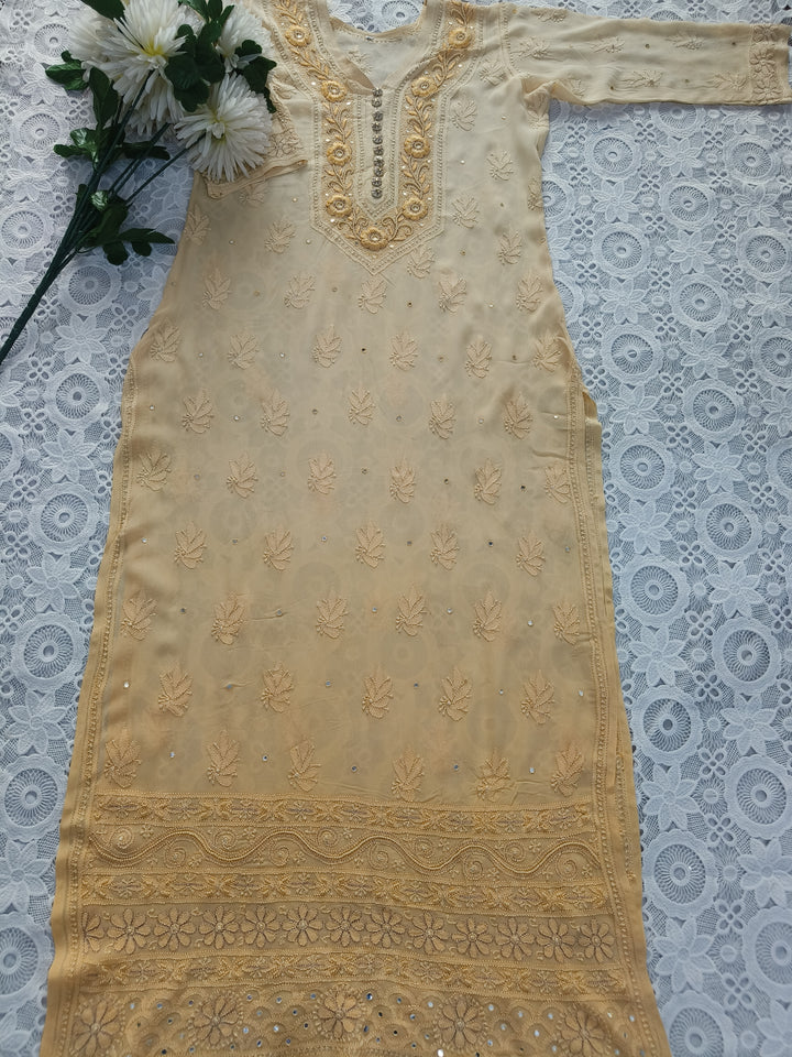 Light Yellow Pure Georgette Chikankari kurta