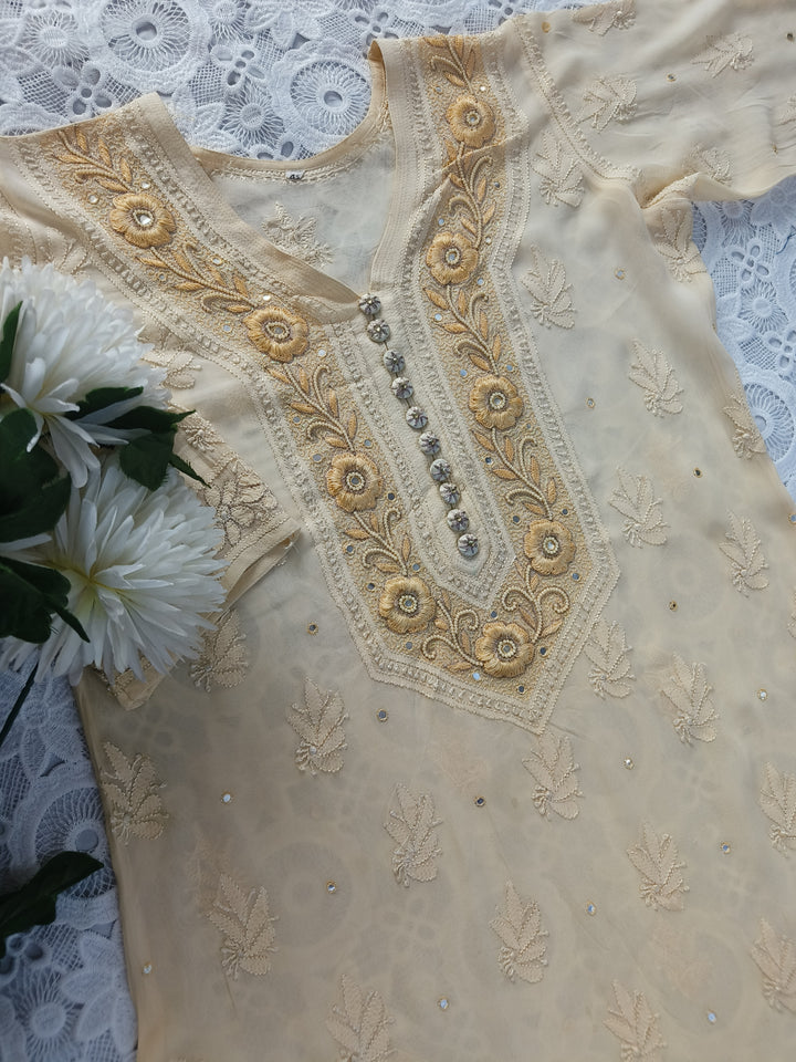 Light Yellow Pure Georgette Chikankari kurta