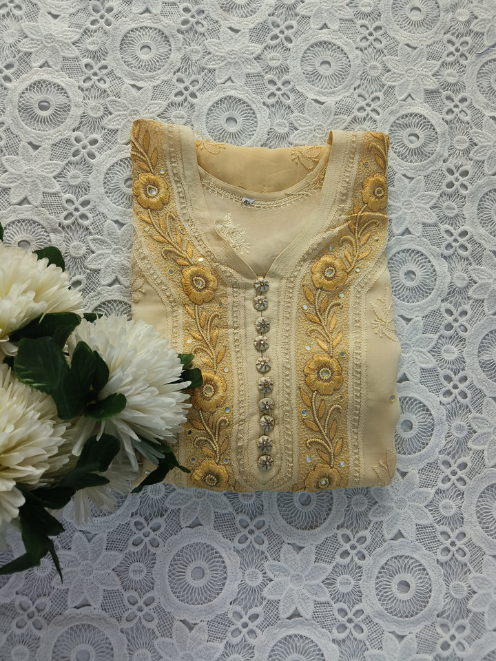 Light Yellow Pure Georgette Chikankari kurta