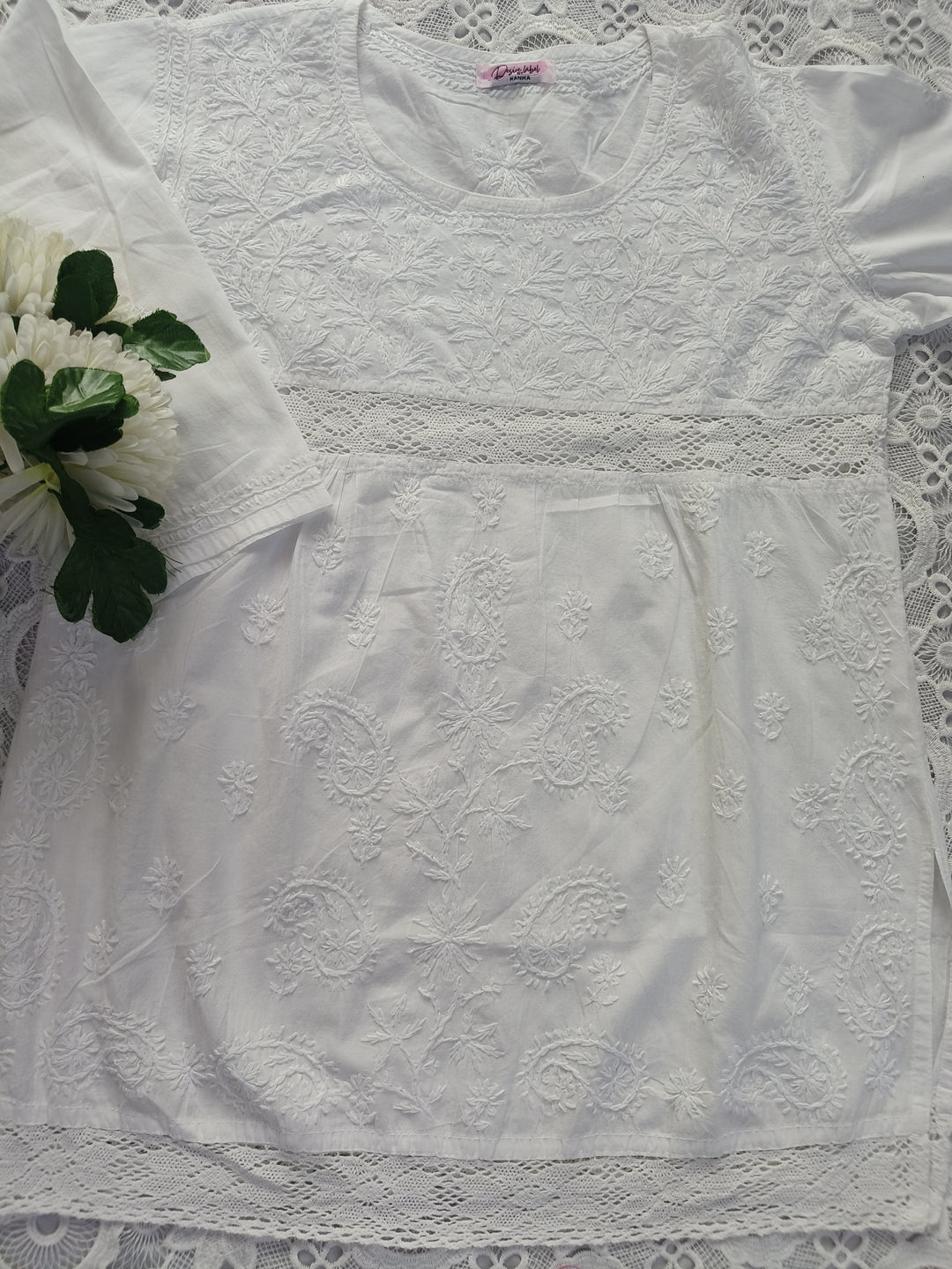 White Cotton Chikankari Short kurta