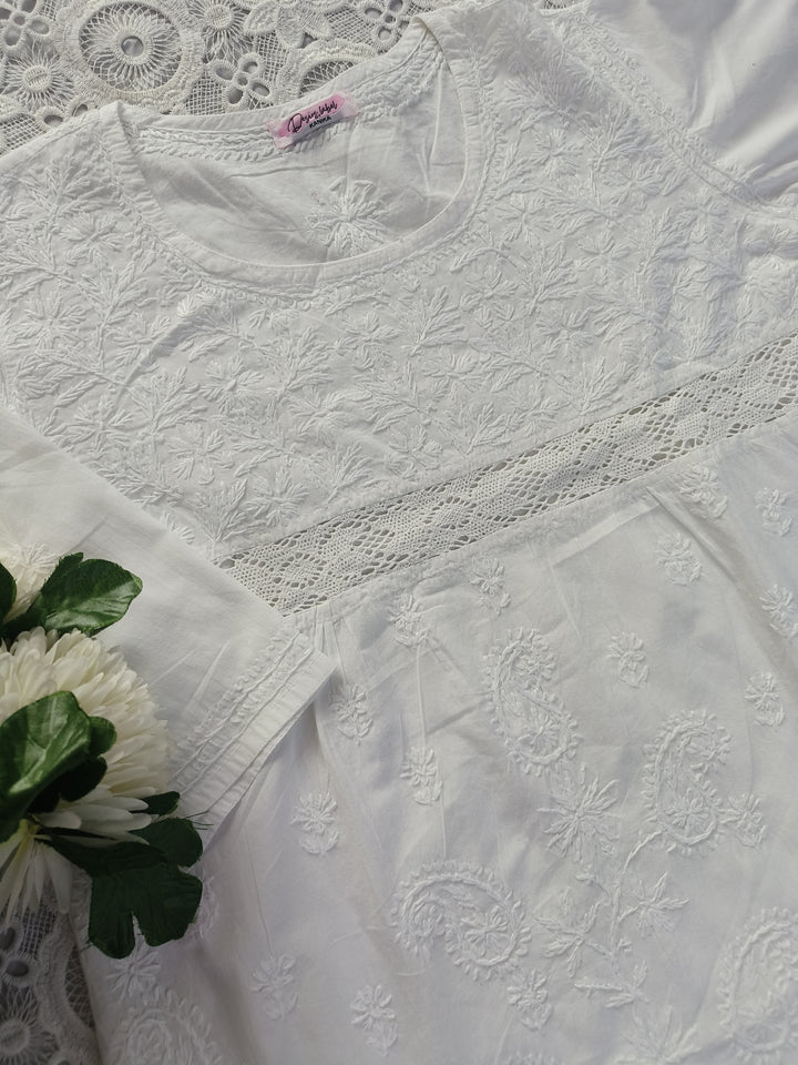 White Cotton Chikankari Short kurta