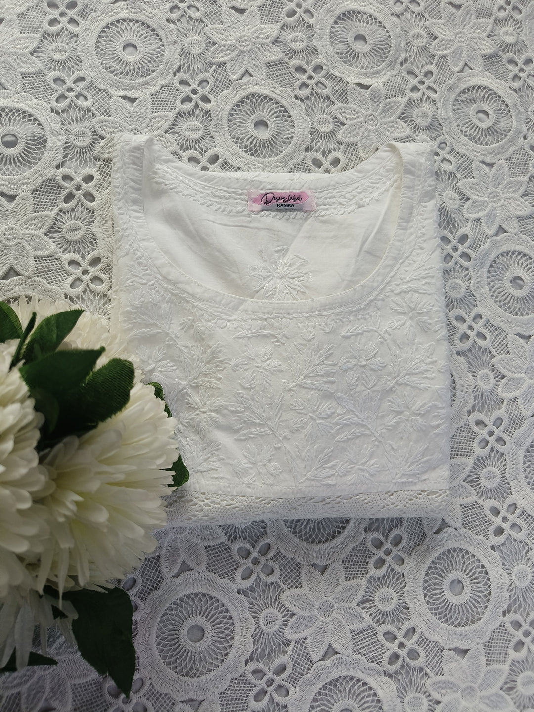White Cotton Chikankari Short kurta