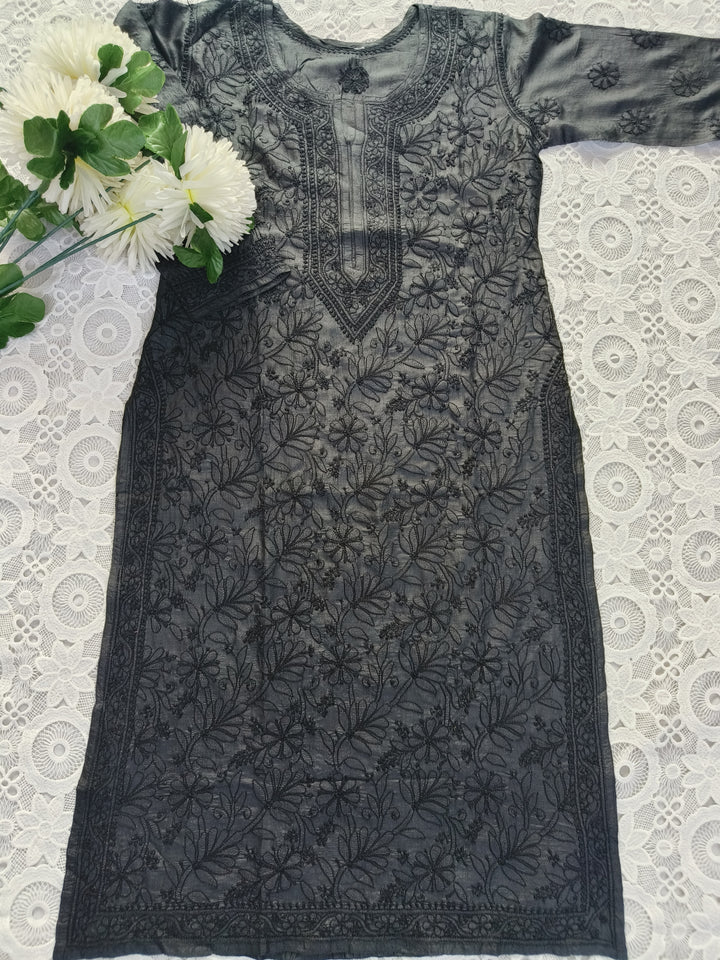 Black Silk Chikankari kurta