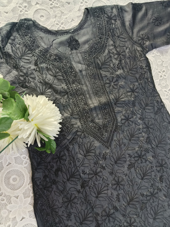 Black Silk Chikankari kurta