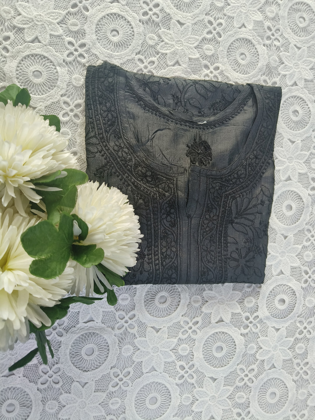 Black Silk Chikankari kurta