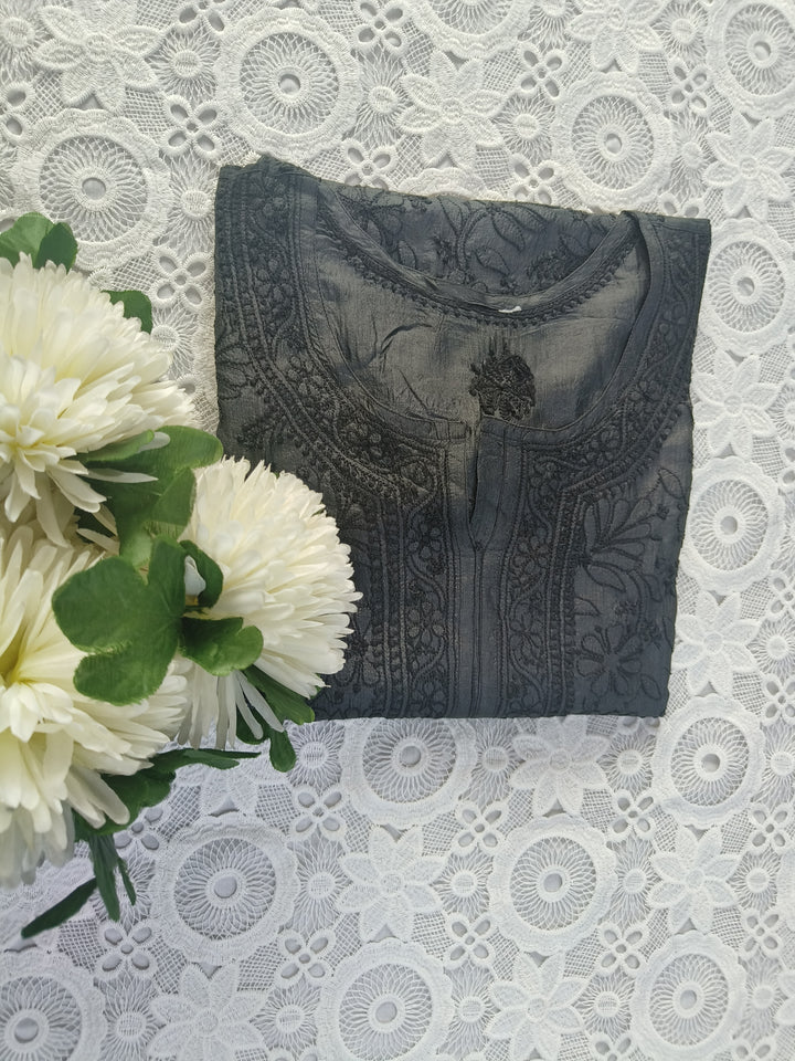 Black Silk Chikankari kurta