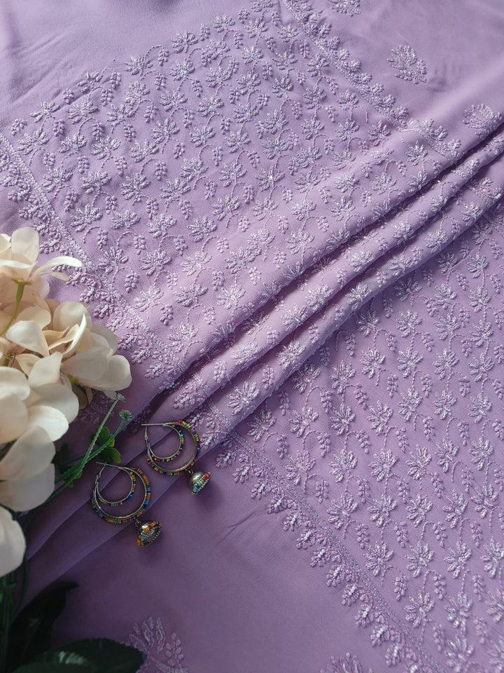 Mouve Pure Georgette Chikankari Kurta Dupatta Fabric