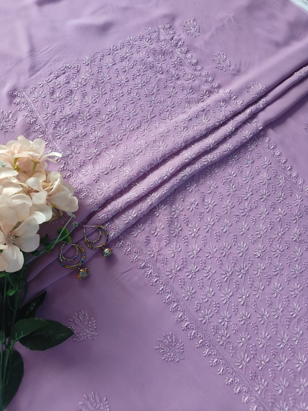 Mouve Pure Georgette Chikankari Kurta Dupatta Fabric