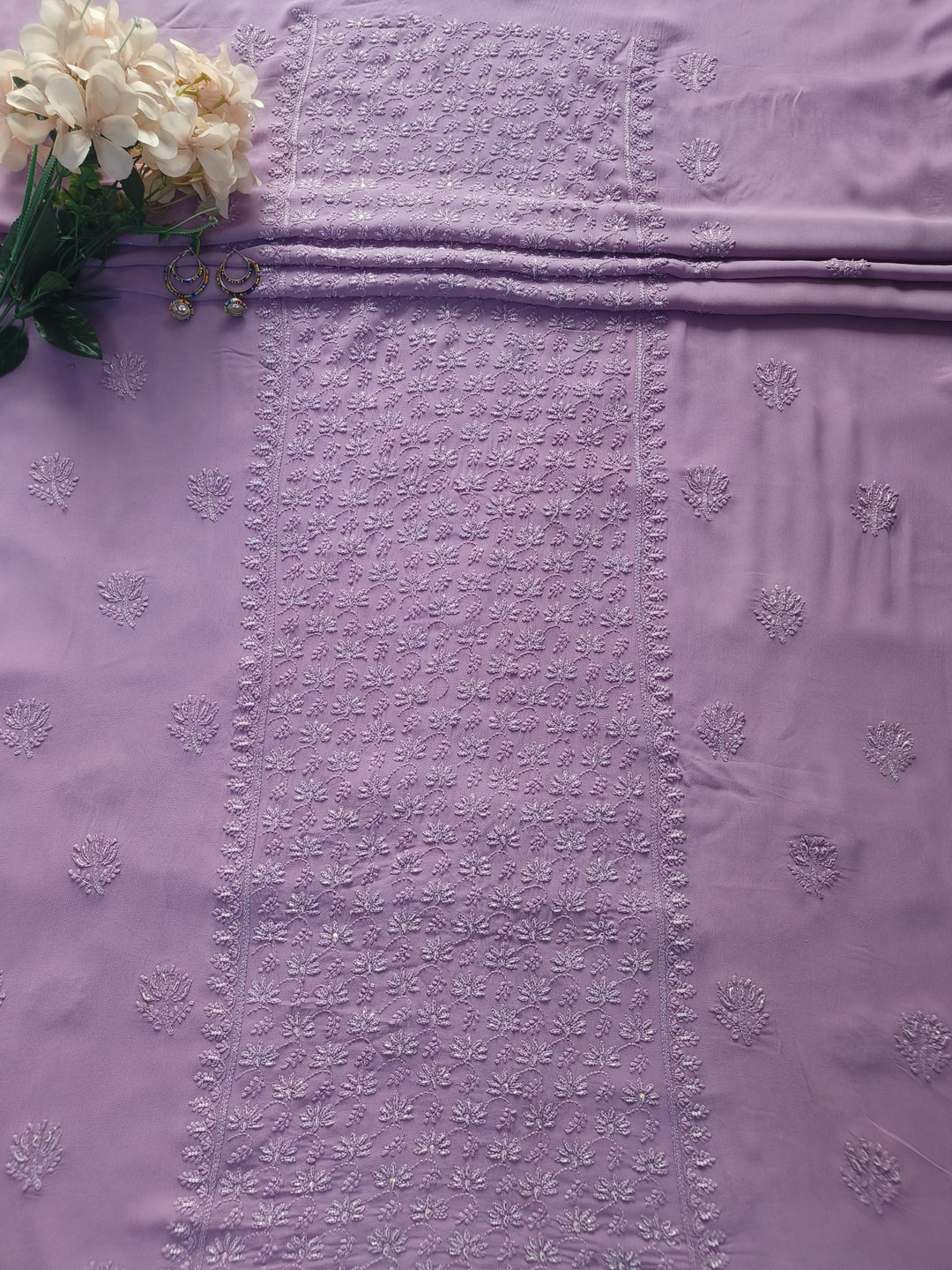 Mouve Pure Georgette Chikankari Kurta Dupatta Fabric