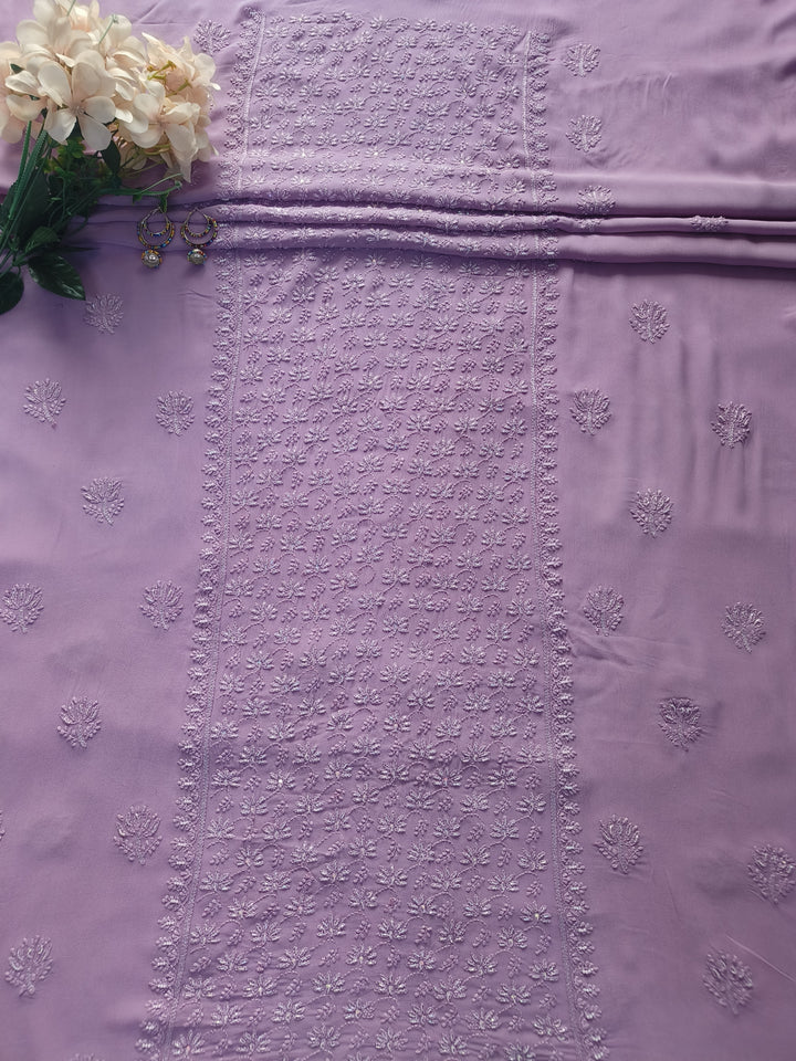 Mouve Pure Georgette Chikankari Kurta Dupatta Fabric