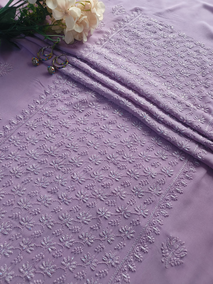 Mouve Pure Georgette Chikankari Kurta Dupatta Fabric