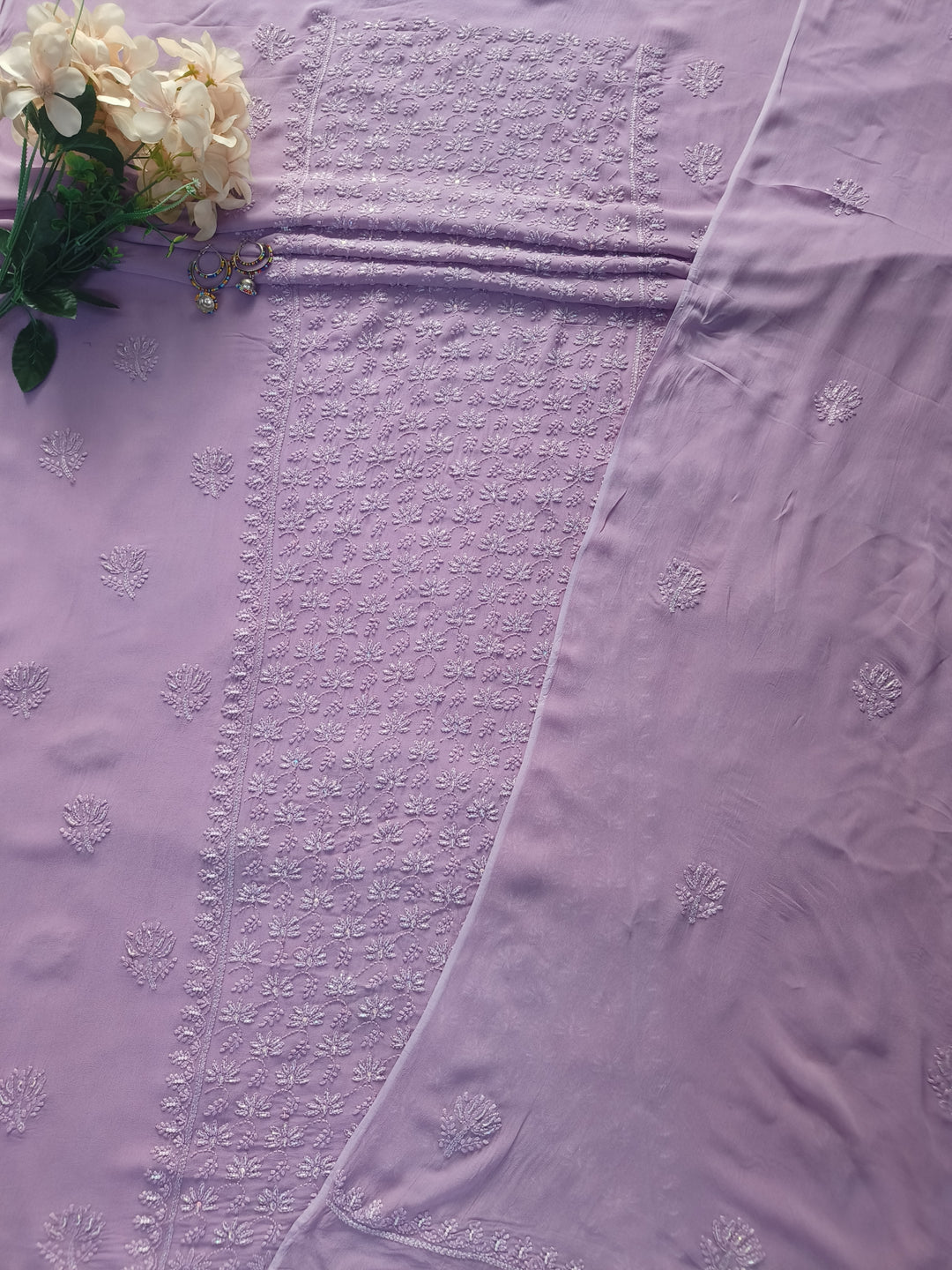 Mouve Pure Georgette Chikankari Kurta Dupatta Fabric