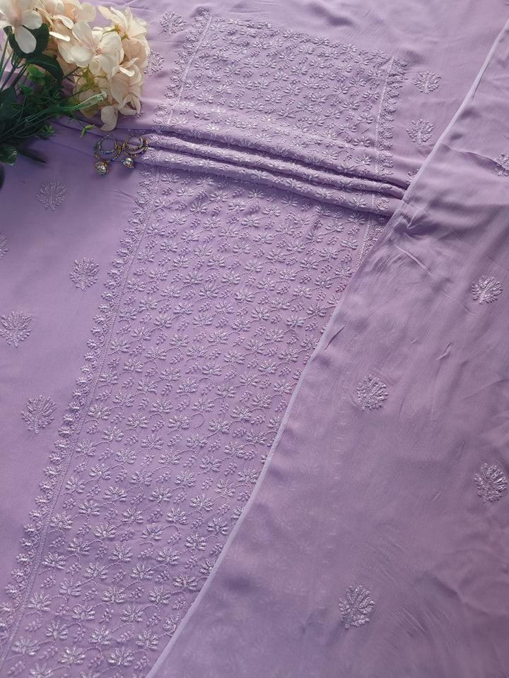 Mouve Pure Georgette Chikankari Kurta Dupatta Fabric