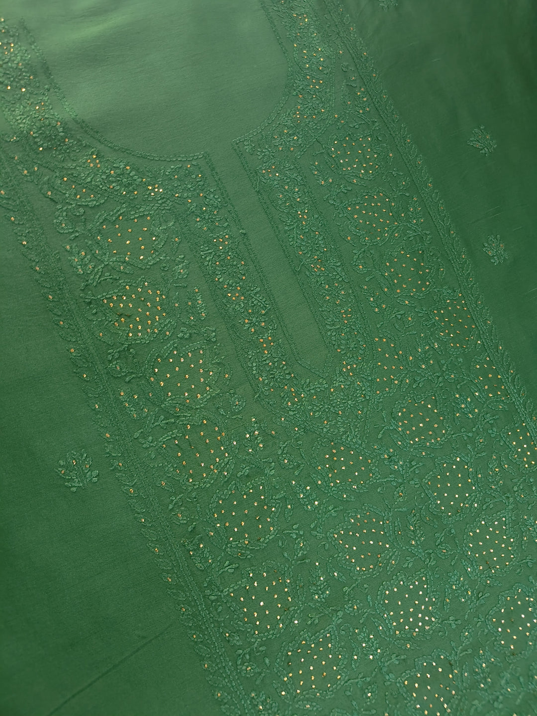 Bottle Green Chanderi Chikankari Suit Fabric