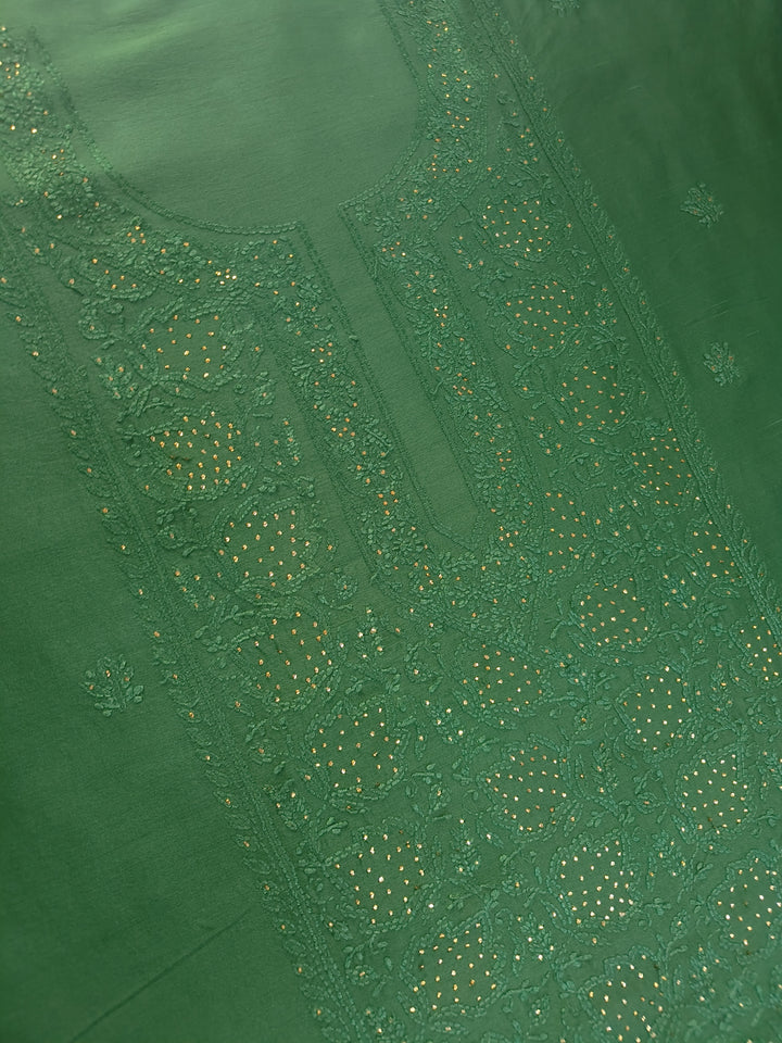Bottle Green Chanderi Chikankari Suit Fabric