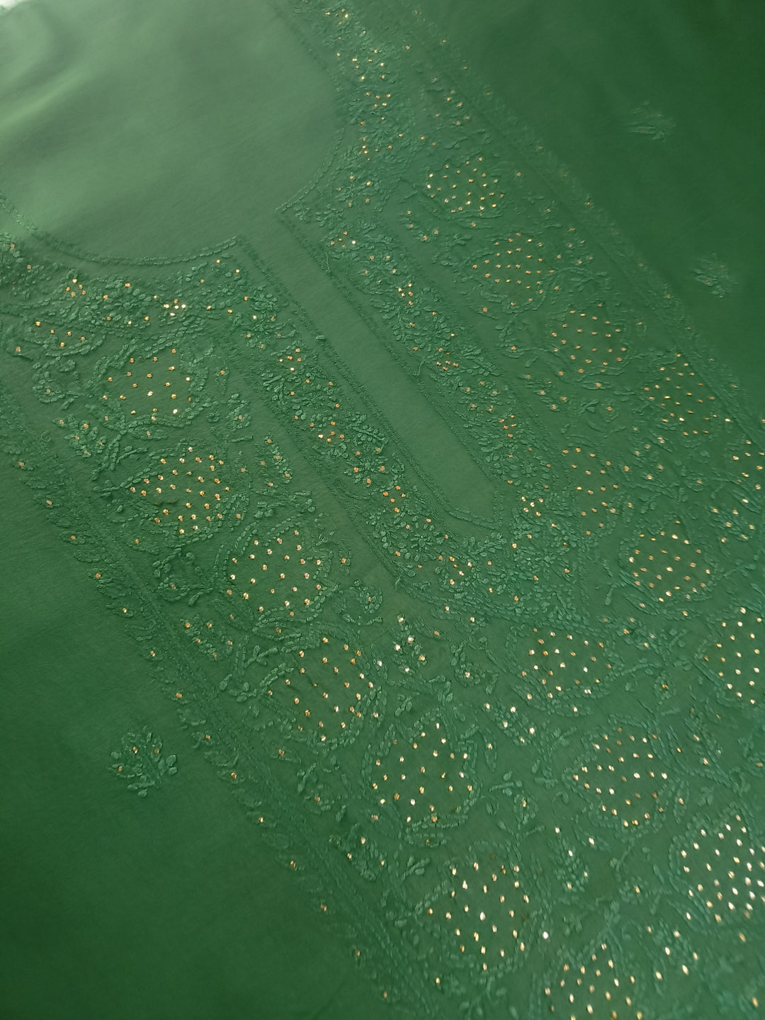 Bottle Green Chanderi Chikankari Suit Fabric