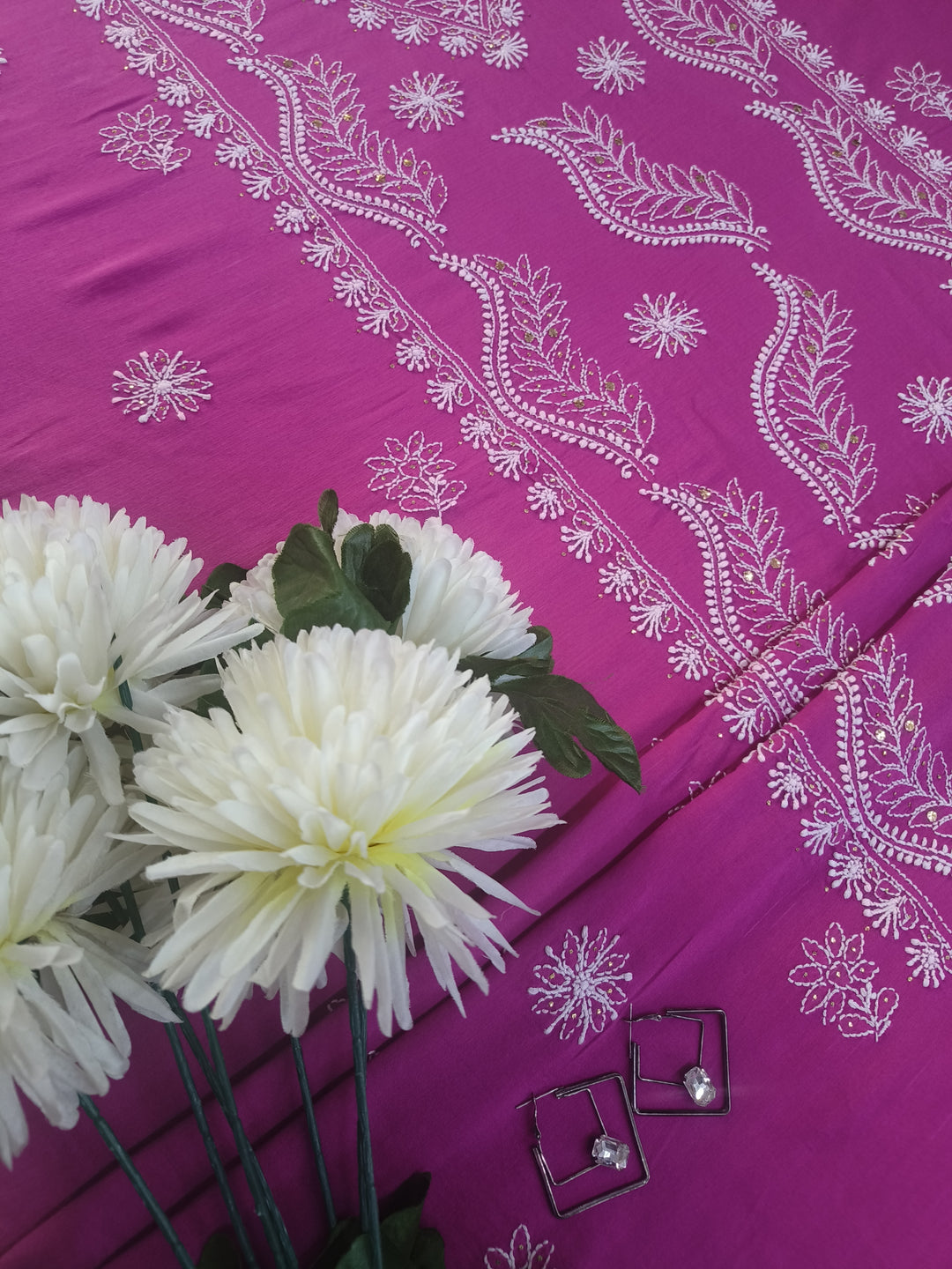 Rani Pink Chanderi Chikankari Suit Fabric