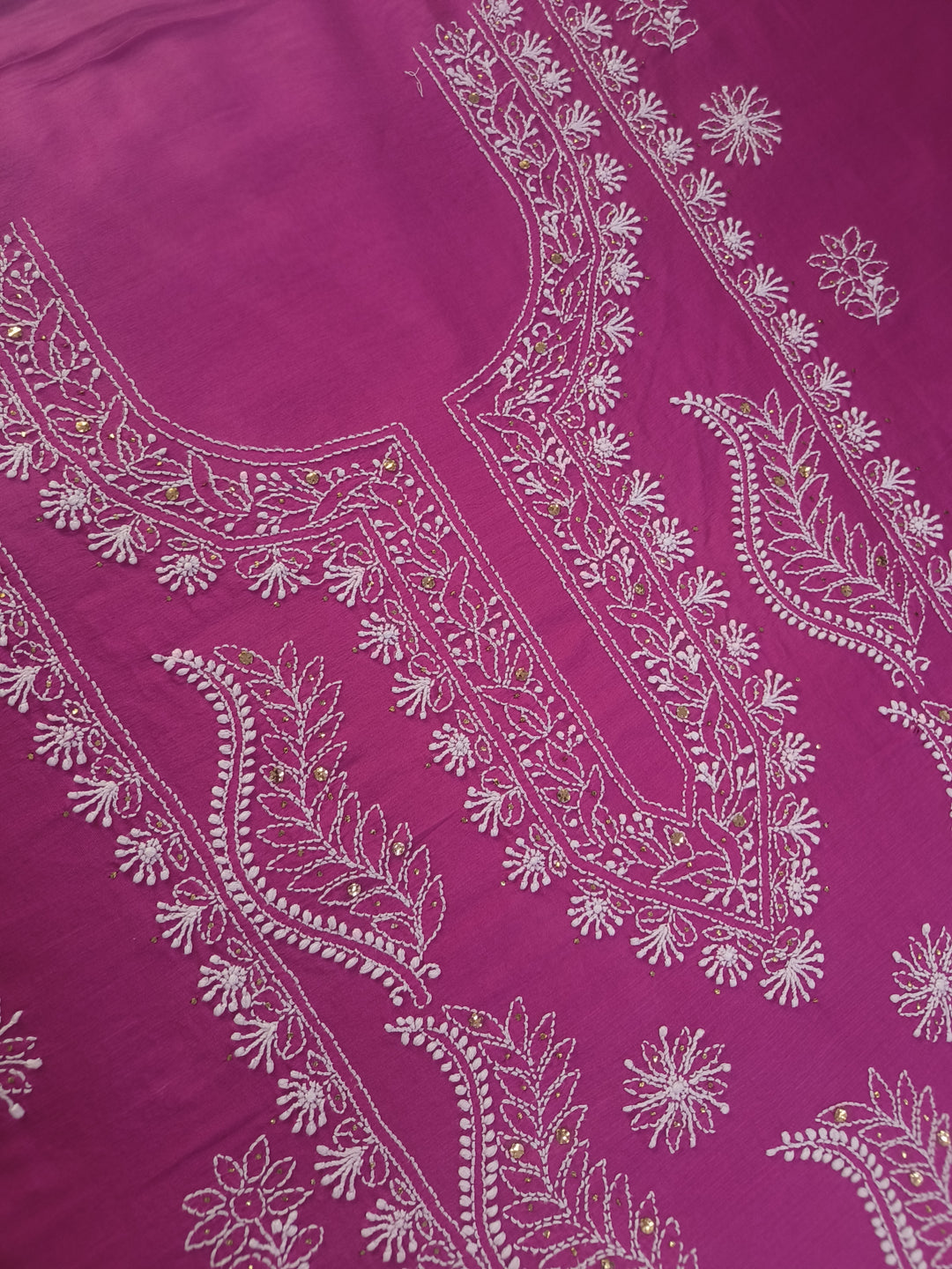 Rani Pink Chanderi Chikankari Suit Fabric