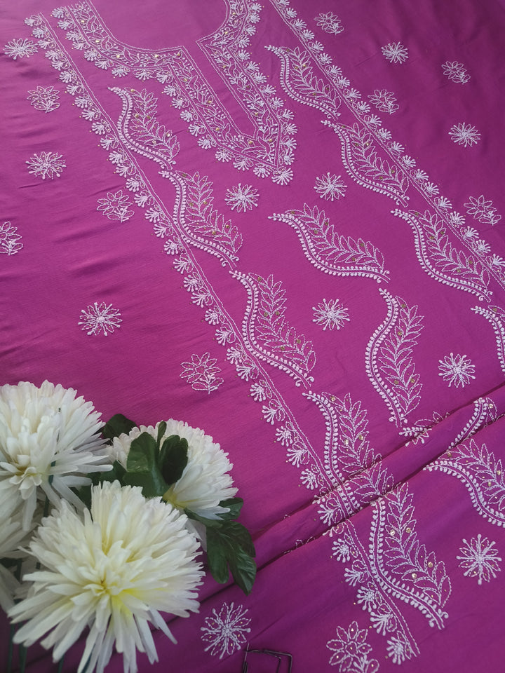 Rani Pink Chanderi Chikankari Suit Fabric