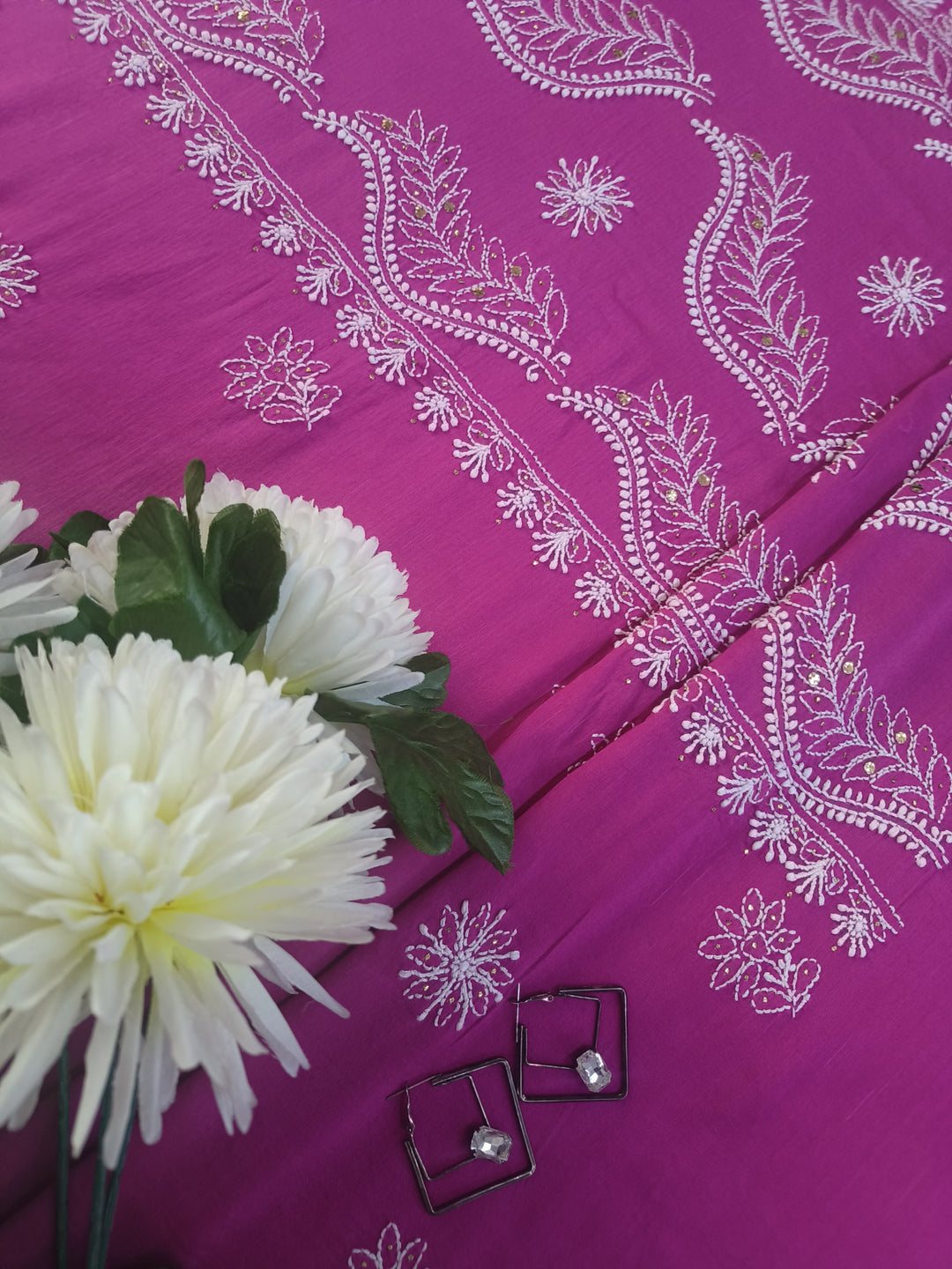 Rani Pink Chanderi Chikankari Suit Fabric