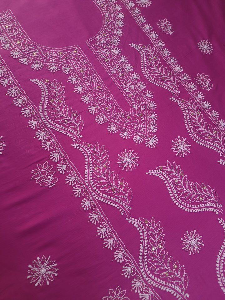 Rani Pink Chanderi Chikankari Suit Fabric