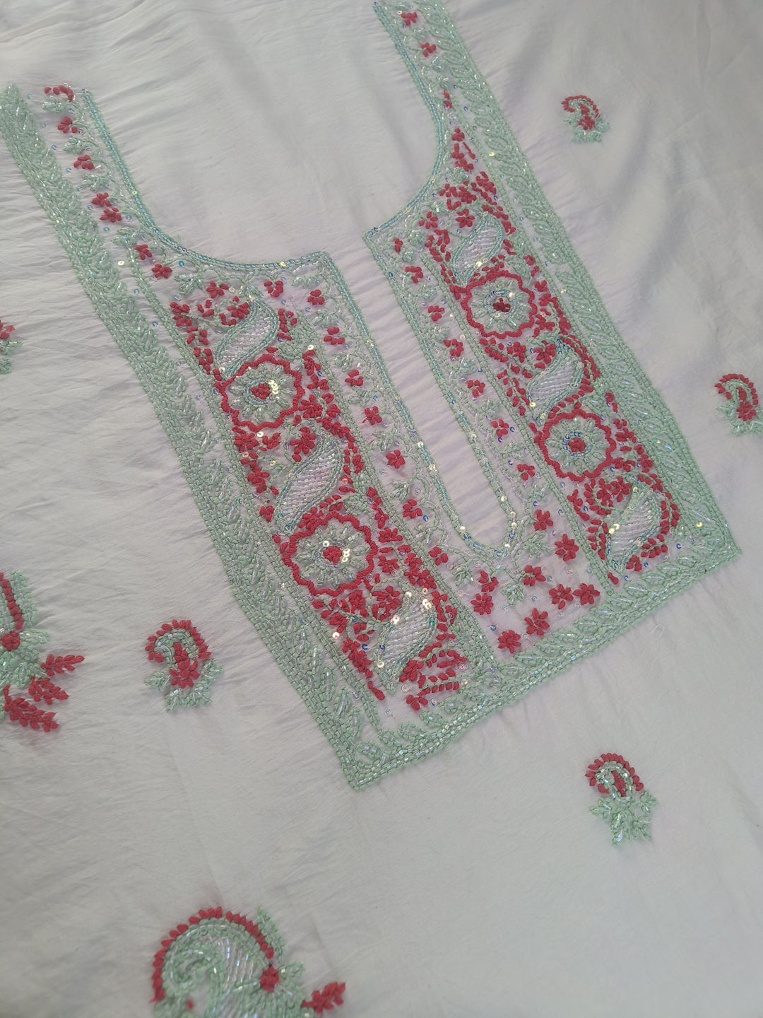 Off White Chanderi Chikankari Suit Fabric