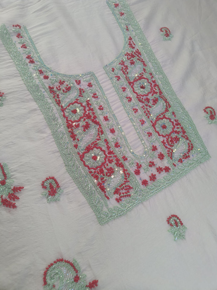 Off White Chanderi Chikankari Suit Fabric