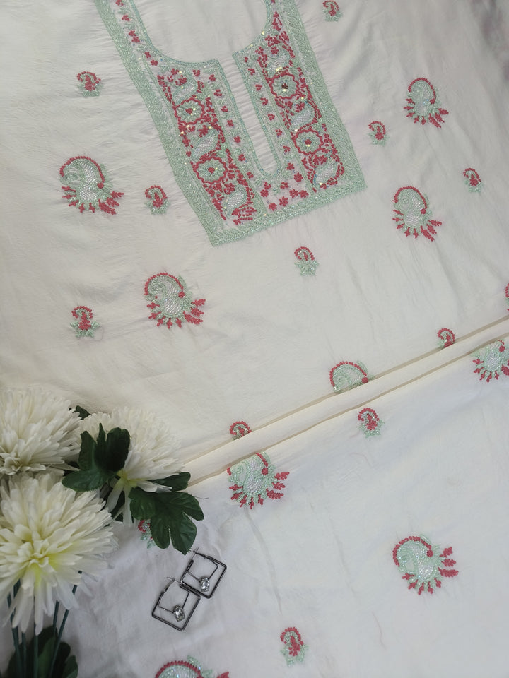 Off White Chanderi Chikankari Suit Fabric