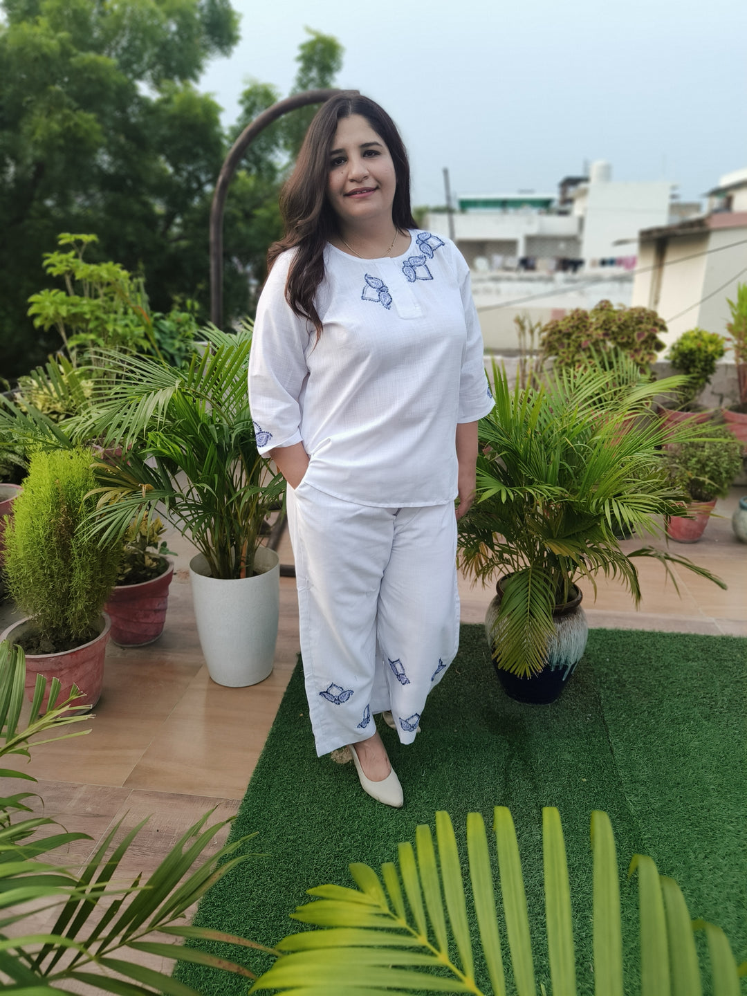 Linen White Chikankari Co-ord Set -Custom Made