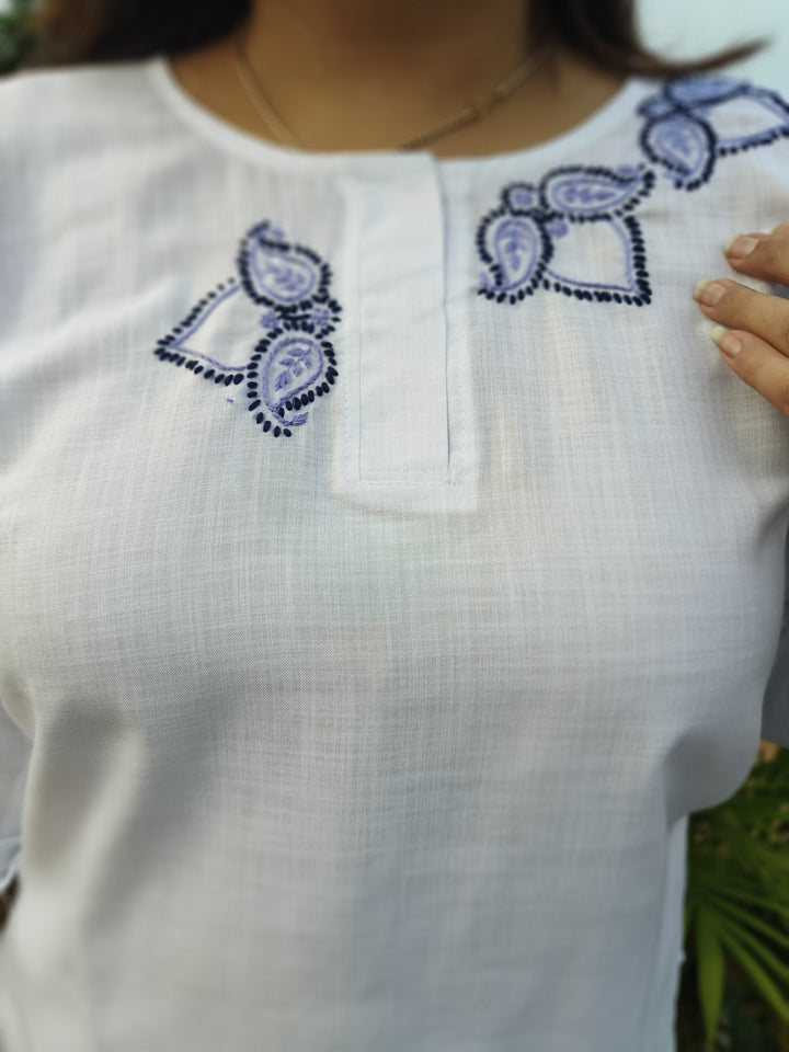 Linen White Chikankari Co-ord Set -Custom Made