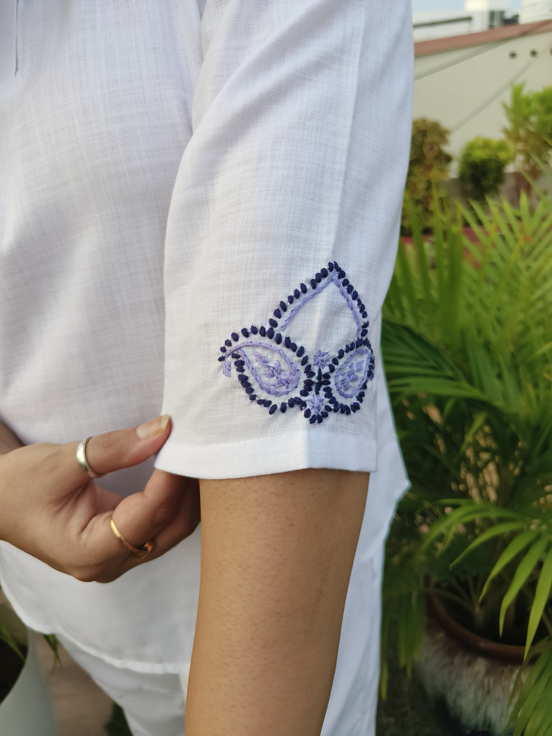 Linen White Chikankari Co-ord Set -Custom Made