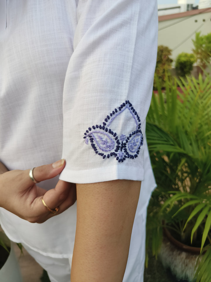 Linen White Chikankari Co-ord Set -Custom Made
