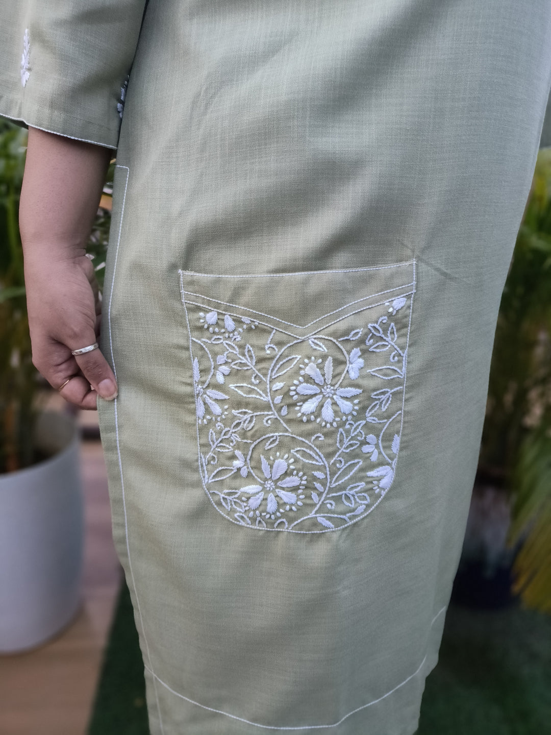 Linen Light Green Chikankari Co-ord Set-Custom Made