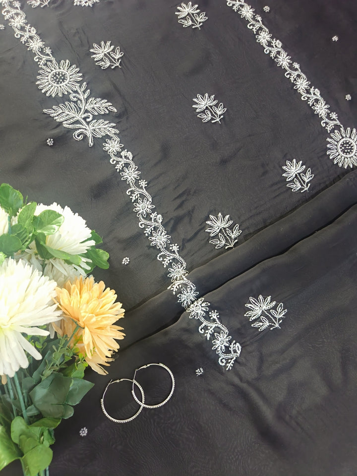 Black Organza Chikankari kurta Dupatta Fabric
