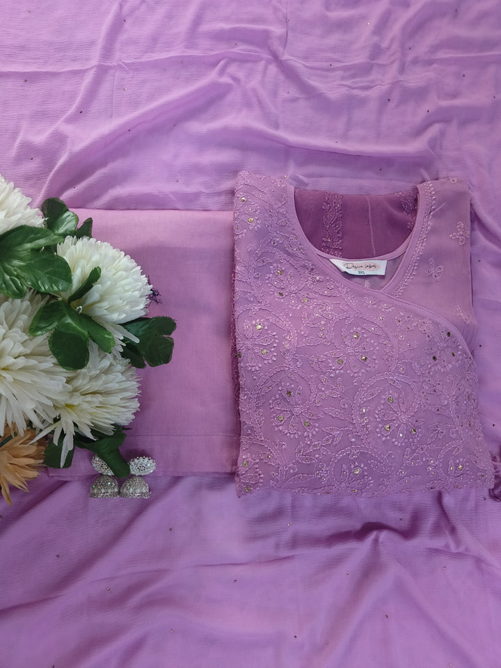 Mouve Ombre Chikankari Georgette Anarkali Set-Custom Made