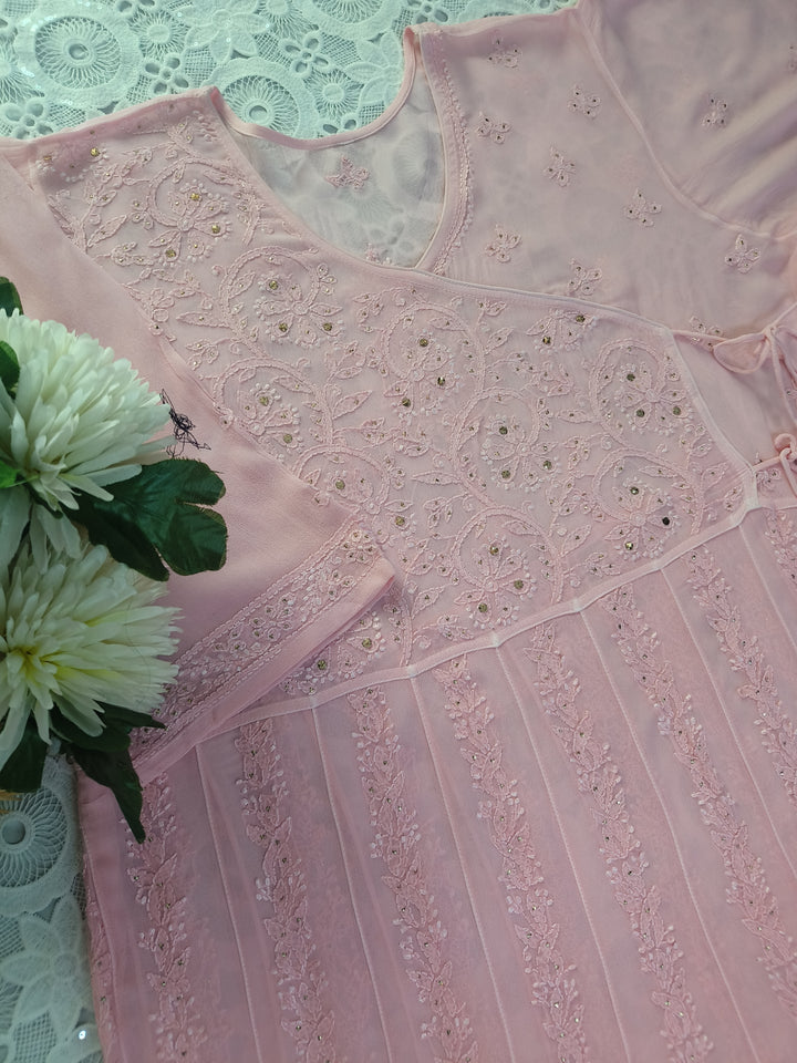 Peach Ombre Chikankari Georgette Anarkali Set-Custom Made