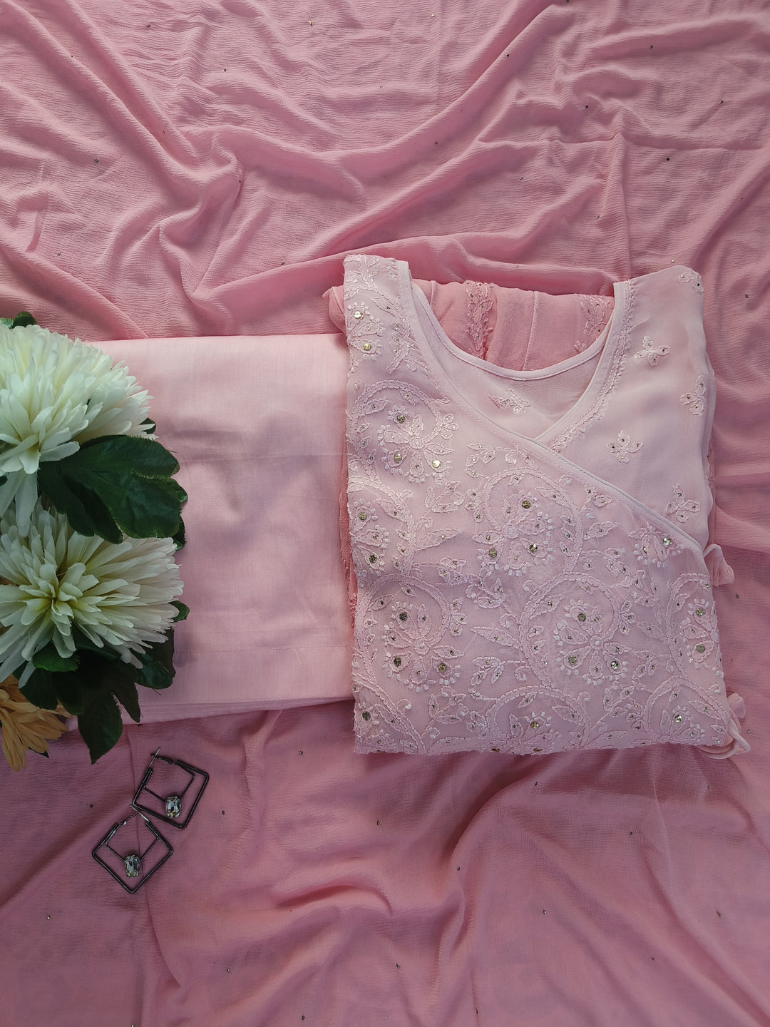 Peach Ombre Chikankari Georgette Anarkali Set-Custom Made