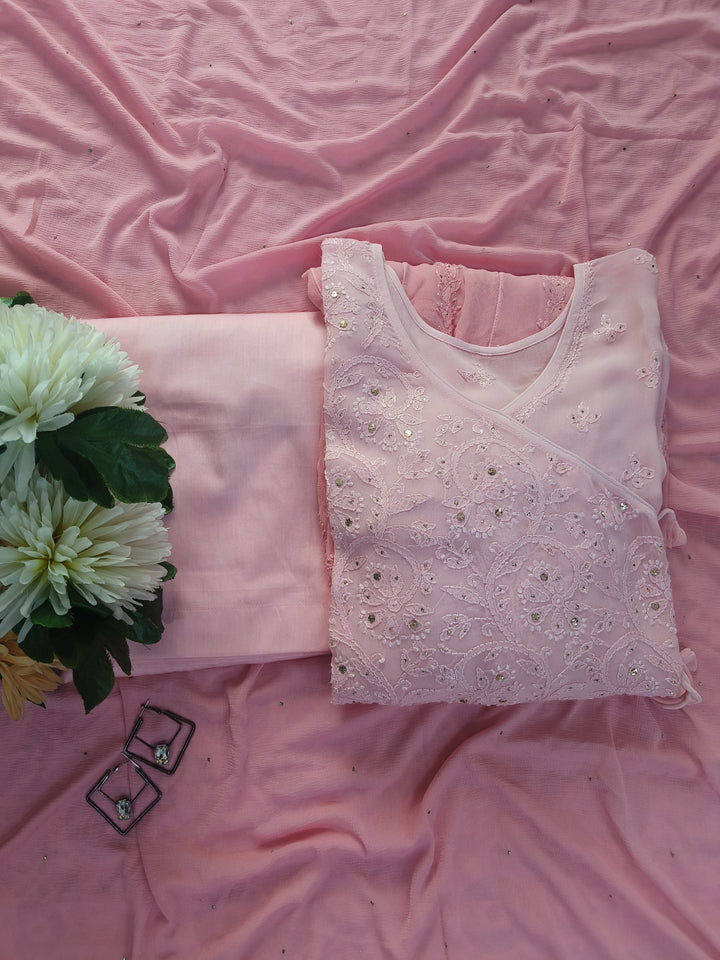 Peach Ombre Chikankari Georgette Anarkali Set-Custom Made