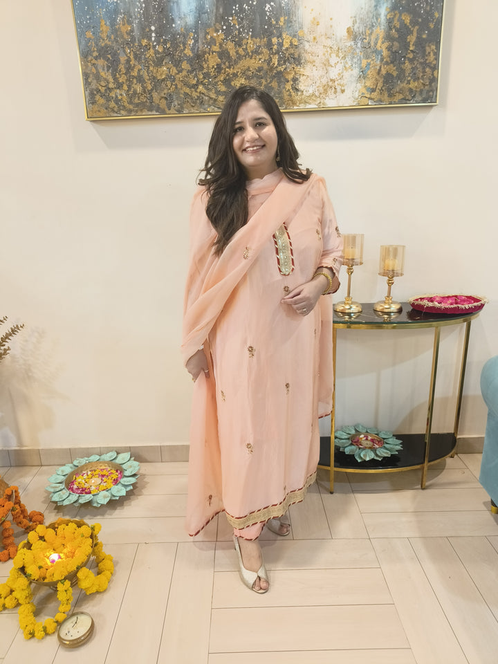 Light Peach Muslin Suit Set