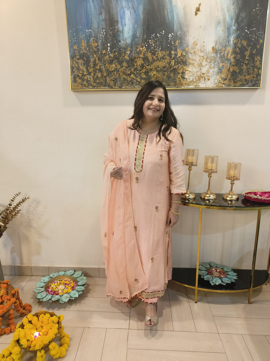 Light Peach Muslin Suit Set
