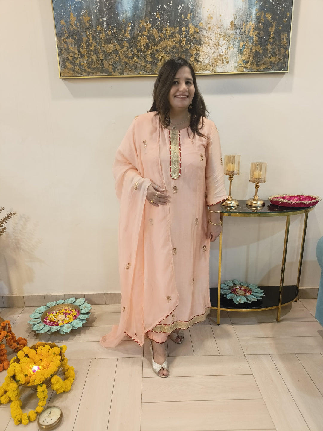 Light Peach Muslin Suit Set