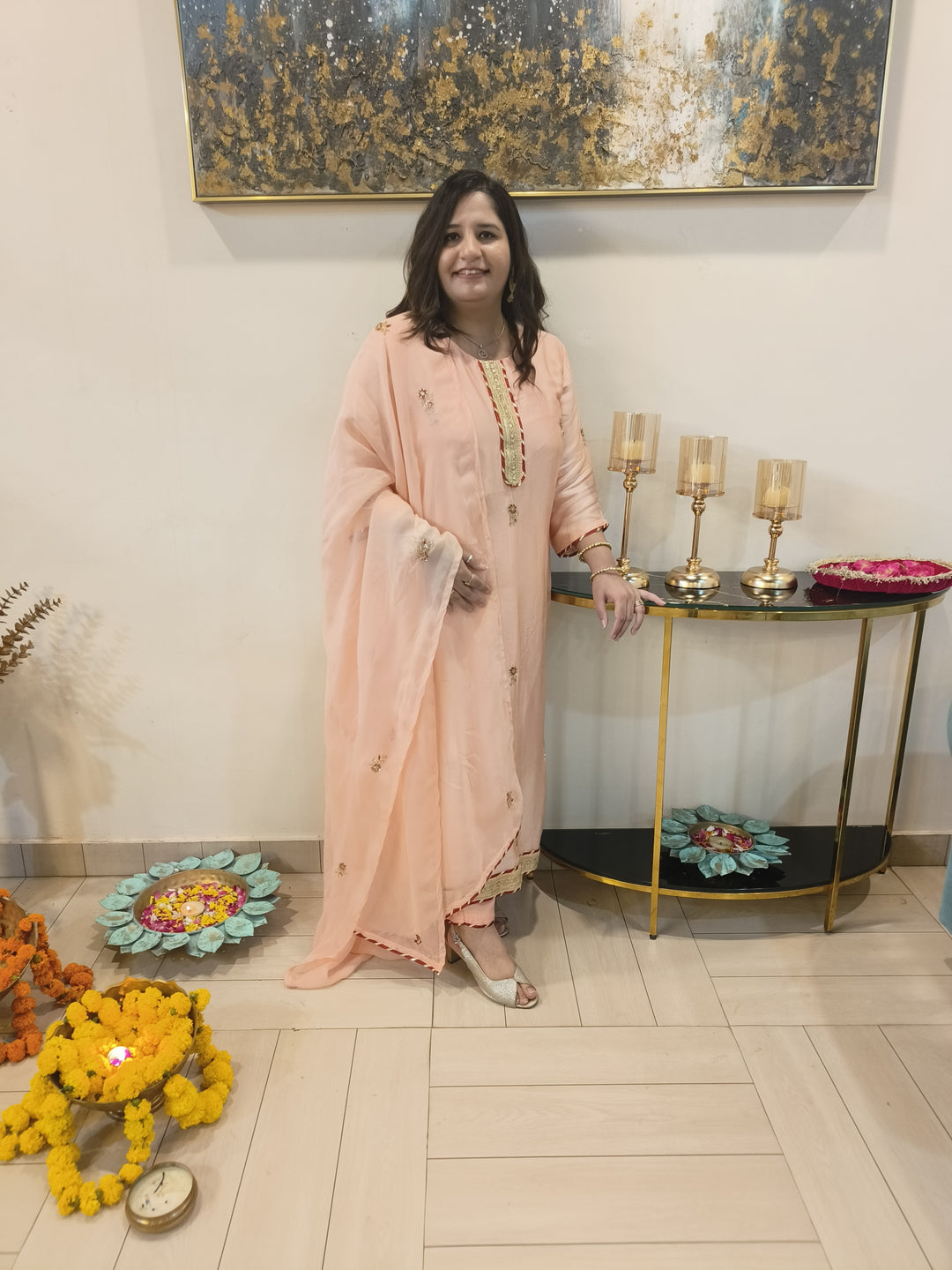 Light Peach Muslin Suit Set
