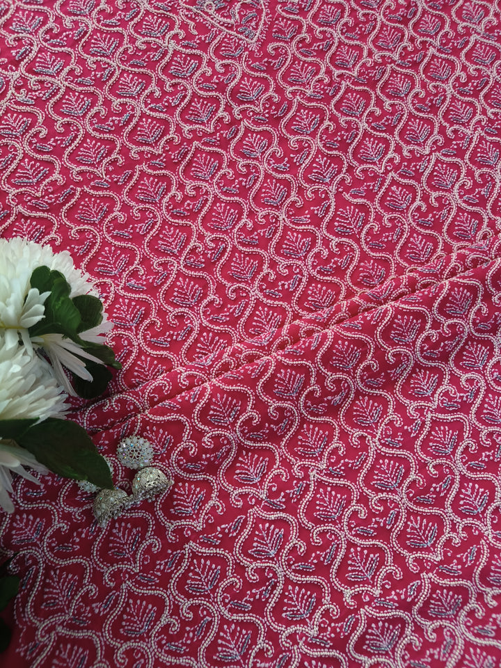 Rani Pink Georgette Chikankari kurta Dupatta Fabric