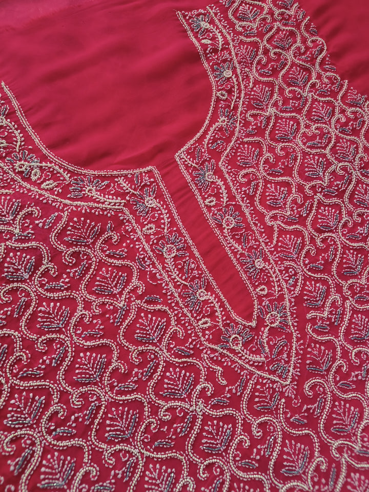 Rani Pink Georgette Chikankari kurta Dupatta Fabric