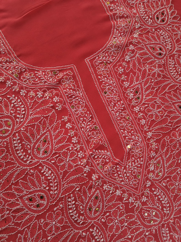 Light Orange Georgette Chikankari kurta Dupatta Fabric